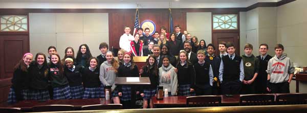 Judge McLaughlin sponsors 8th grade field trip and mock trial for students from St. Philip Neri, Montgomery County. 